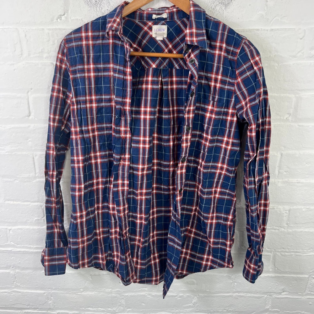 J. Crew Navy Blue and Red Plaid Button-Down Shirt